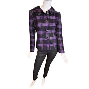 Vintage BRIGGS NEW YORK Size 10P Plaid Blazer Jacket Purple Black
